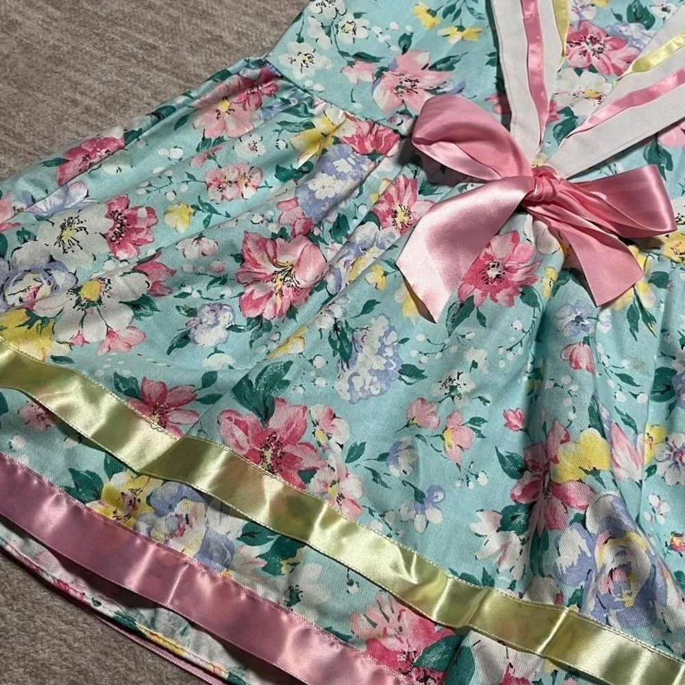 Vintage Carter's Floral Dress Size 6 Made in USA 1983 Ribbon Trim Bow‎
